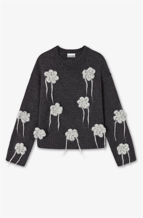 GANNI K2624 FLOWER CROCHET SWEATER PHANTOM